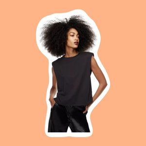 ARITZIA SHOULDER PAD BLACK MUSCLE TEE NEW - M